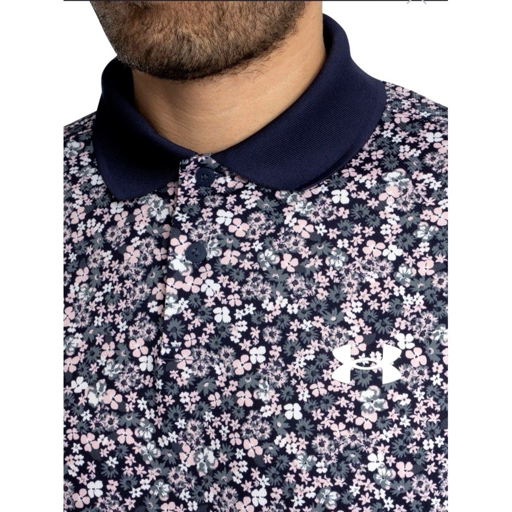 UA Mens Matchplay Printed Polo‎ Golf Shirt Midnight Navy Downpour Gray 2XL UPF40